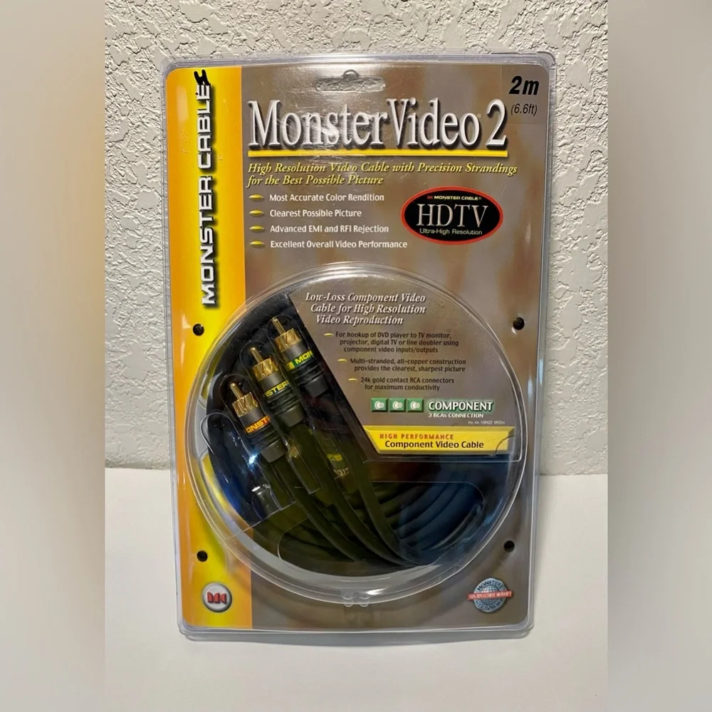 Monster Video 2 Component Cable High Performance HDTV Resolution NEW 6fT DVD TV